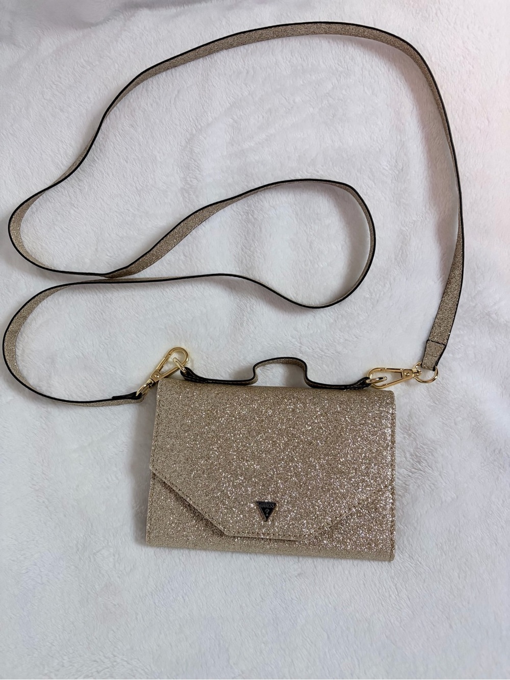 Guess Gold Glitter Sparkly Crossbody Phone & Card Holder Wallet removable strap